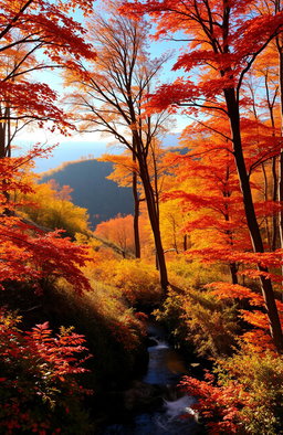 An ethereal and breathtaking landscape view of a vibrant forest in the autumn season