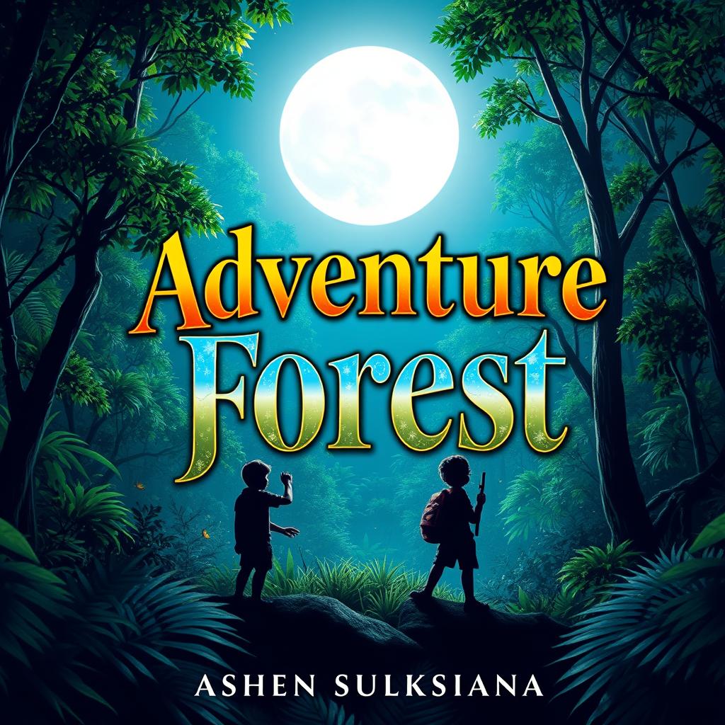 A captivating book cover for an adventure novel titled 'Adventure Forest', written by Ashen Sulakshana