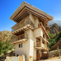 A charming house in Murree with a distinct, three-tiered roof.