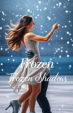 A romantic scene of a couple ice skating together in a graceful figure skating pose, showcasing their fluid movements on the ice