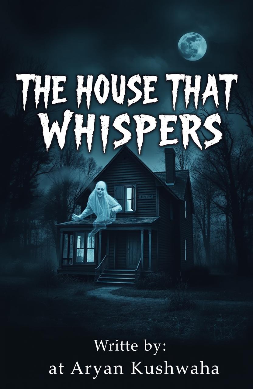 A spooky and atmospheric image featuring an eerie, abandoned house that appears to be whispering, with ghostly wisps emerging from its windows and doors