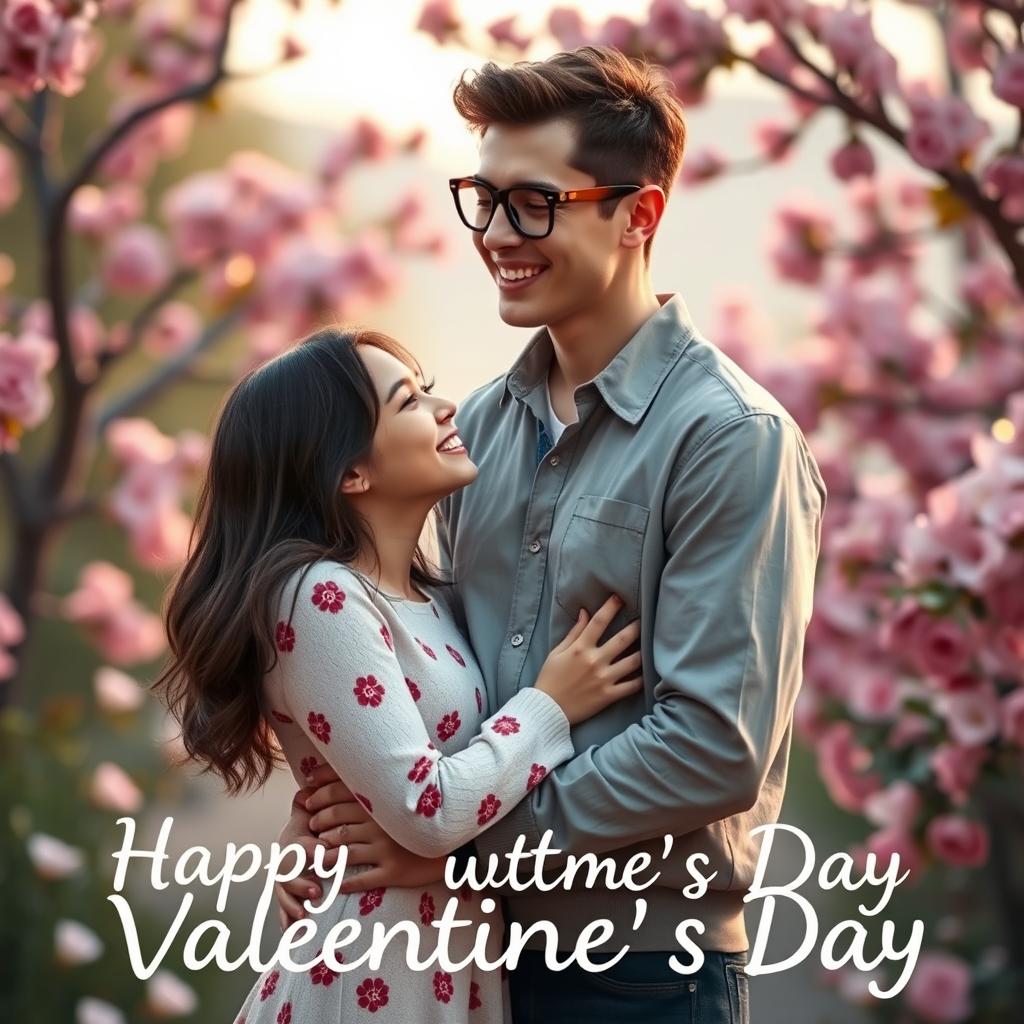A romantic scene depicting a couple in a warm embrace for Valentine's Day