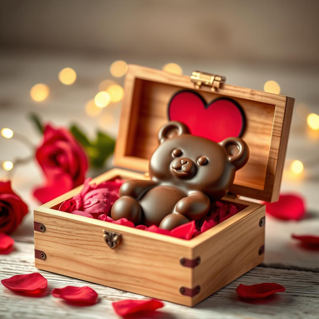 A beautiful Valentine's wooden box intricately designed with a romantic theme, featuring a heart motif on the lid