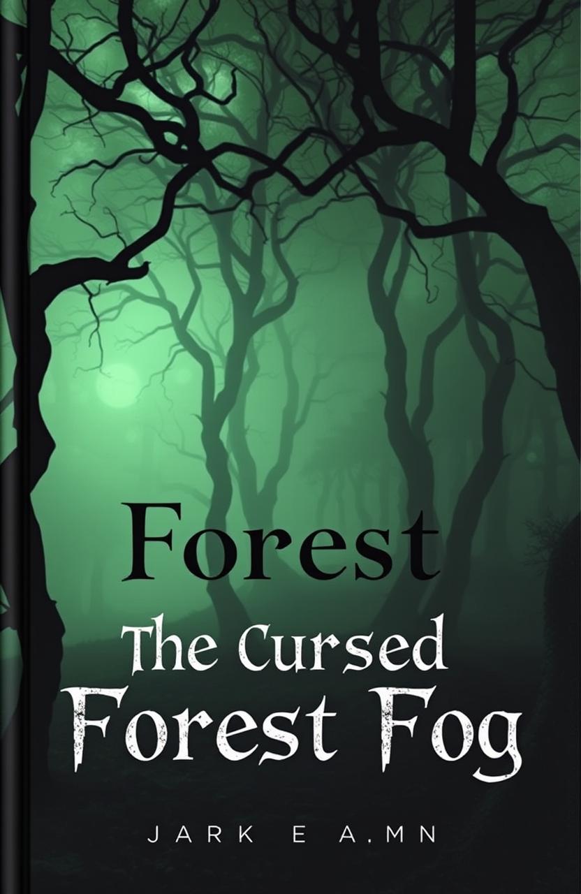 A chilling book cover depicting a dark and eerie forest shrouded in dense, ominous fog