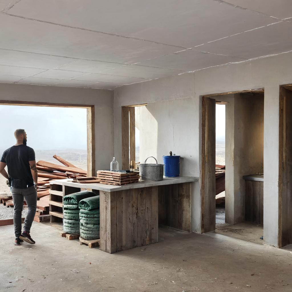 Building Dreams: Construction Worker at Sea-View Site