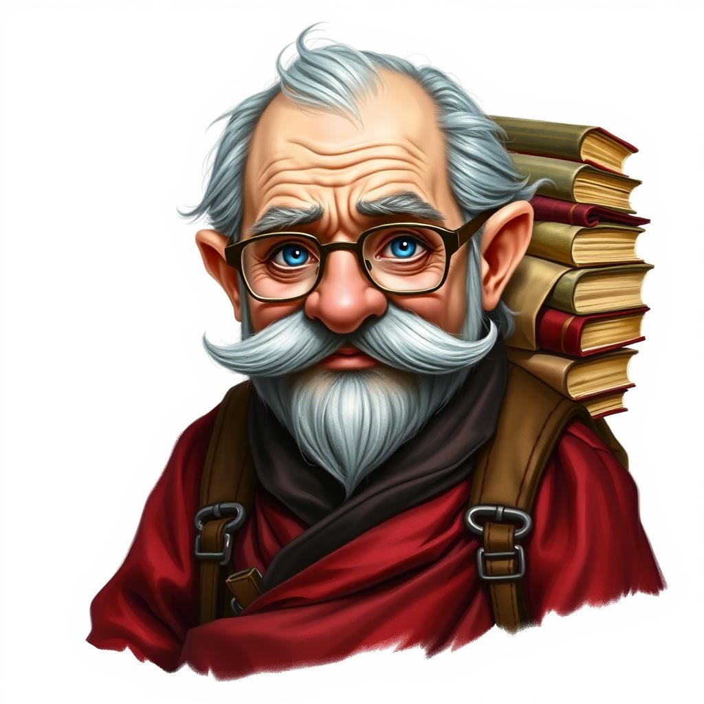 A highly detailed realistic drawing of an old gnome male character designed for a Dungeons & Dragons setting
