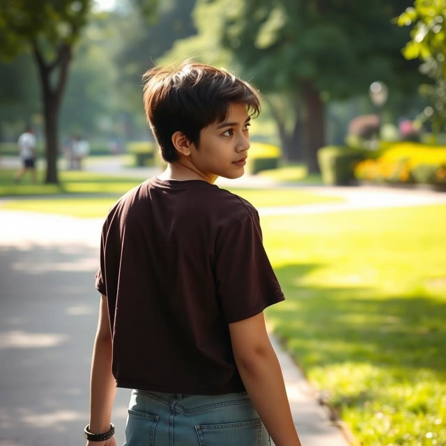 A candid photograph capturing a person walking away in a park, exuding an air of indifference