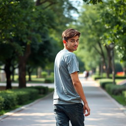A candid photograph capturing a person walking away in a park, exuding an air of indifference