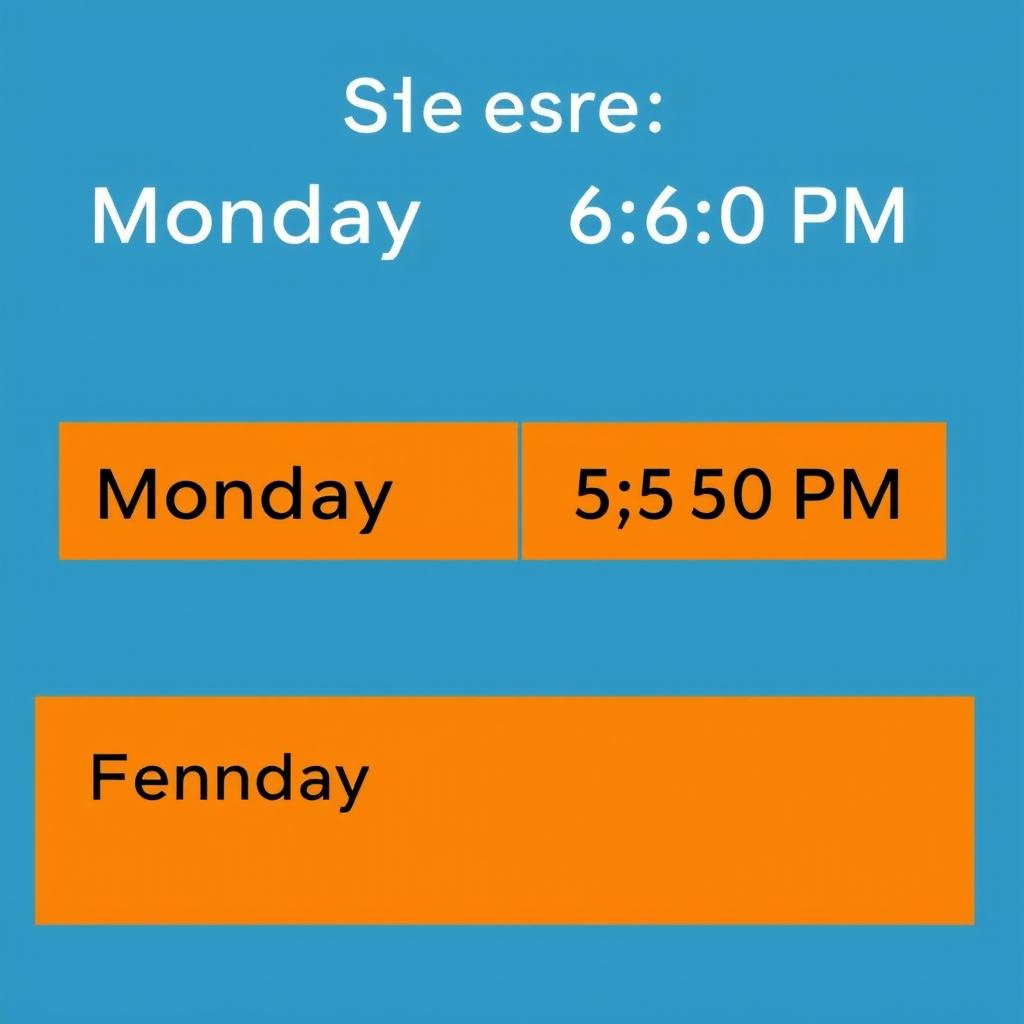 Edit the photo by removing the class scheduled on Monday from 5:00 PM to 6:30 PM, and changing the orange rectangles to a matching shade of blue