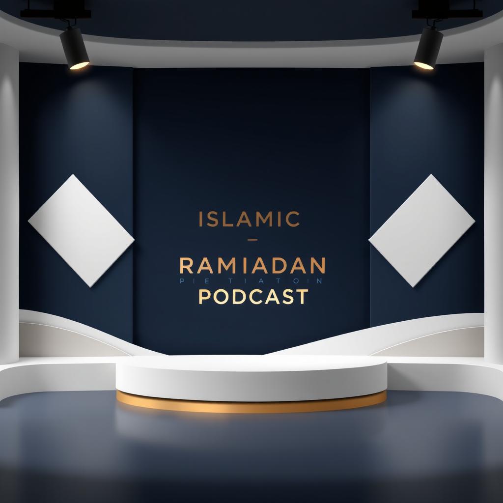 A sophisticated podcast studio background design, featuring soft rhombus shapes, all in a landscape orientation