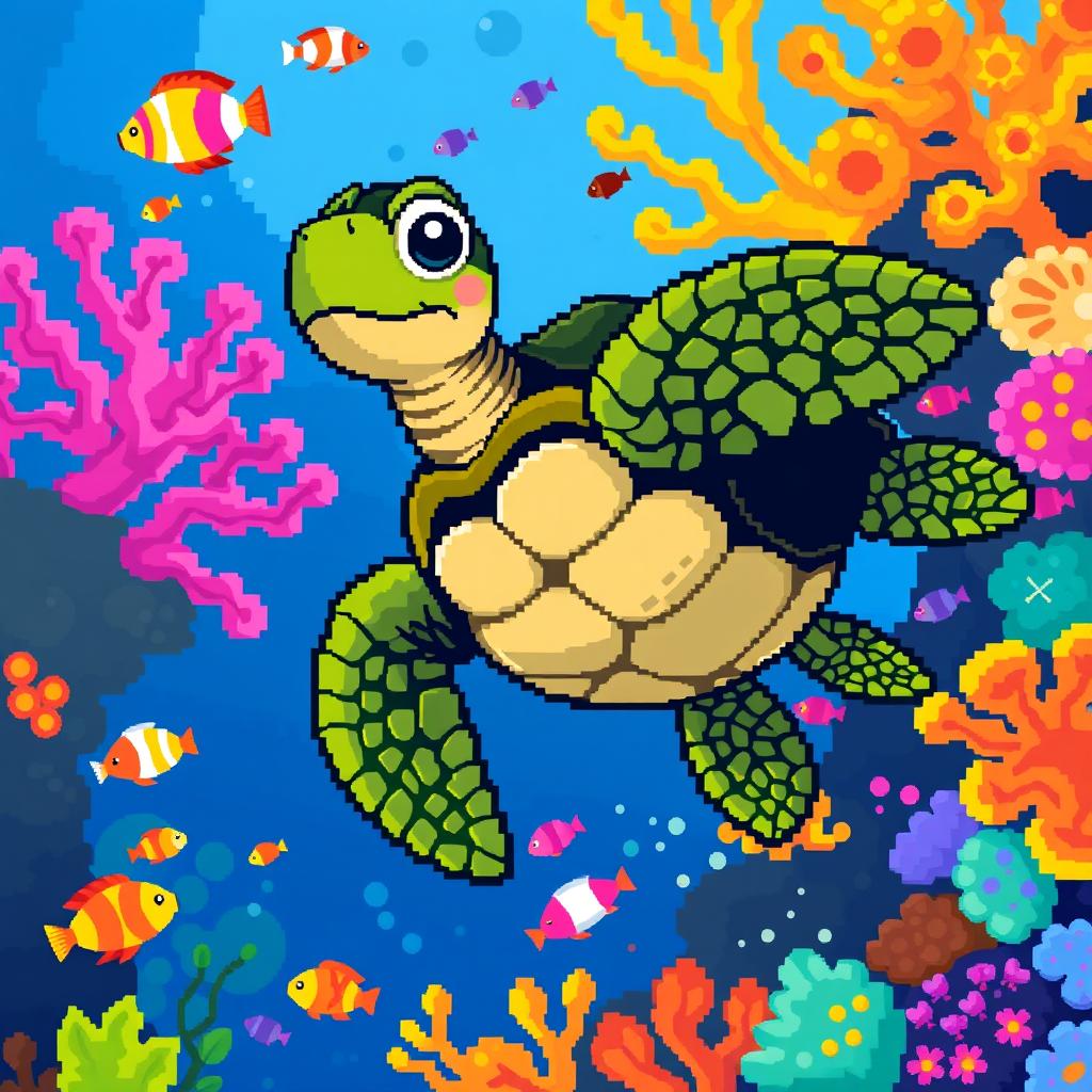 Dive into Color: Pixel Art Sea Turtle Adventure