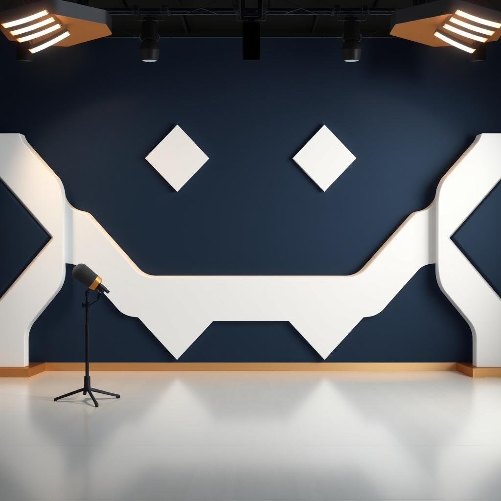 A background decor for a podcast set within a studio, designed in a simple and focused manner featuring soft rhombus shapes with no sharp angles