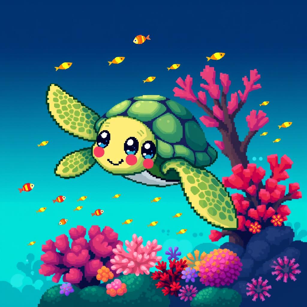 Dive into Color: Adorable Pixel Art Sea Turtle