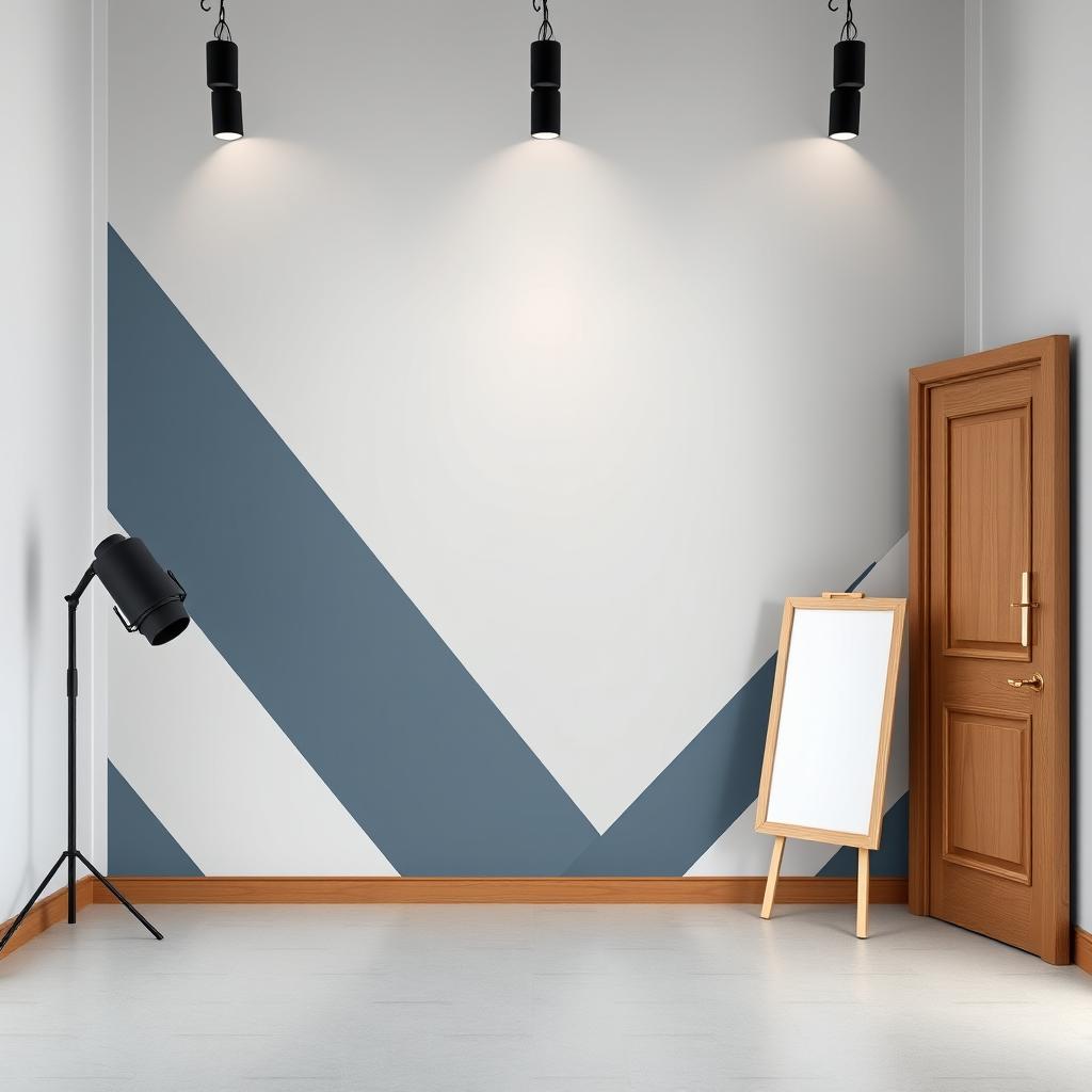The image features a simple and elegant background decor for a podcast set within a studio
