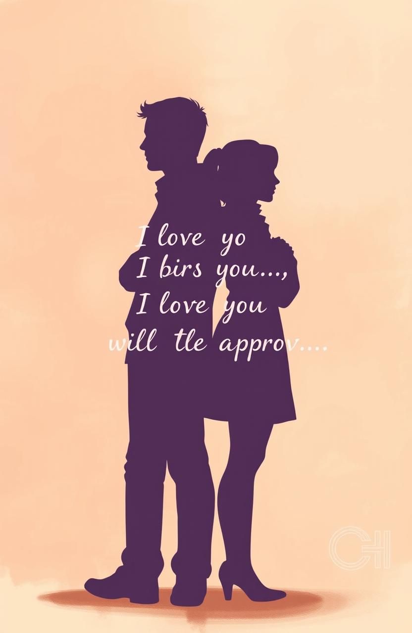 A man and a woman standing back to back, their silhouettes intertwining in a warm embrace, creating a contrast between their physical separation and emotional connection