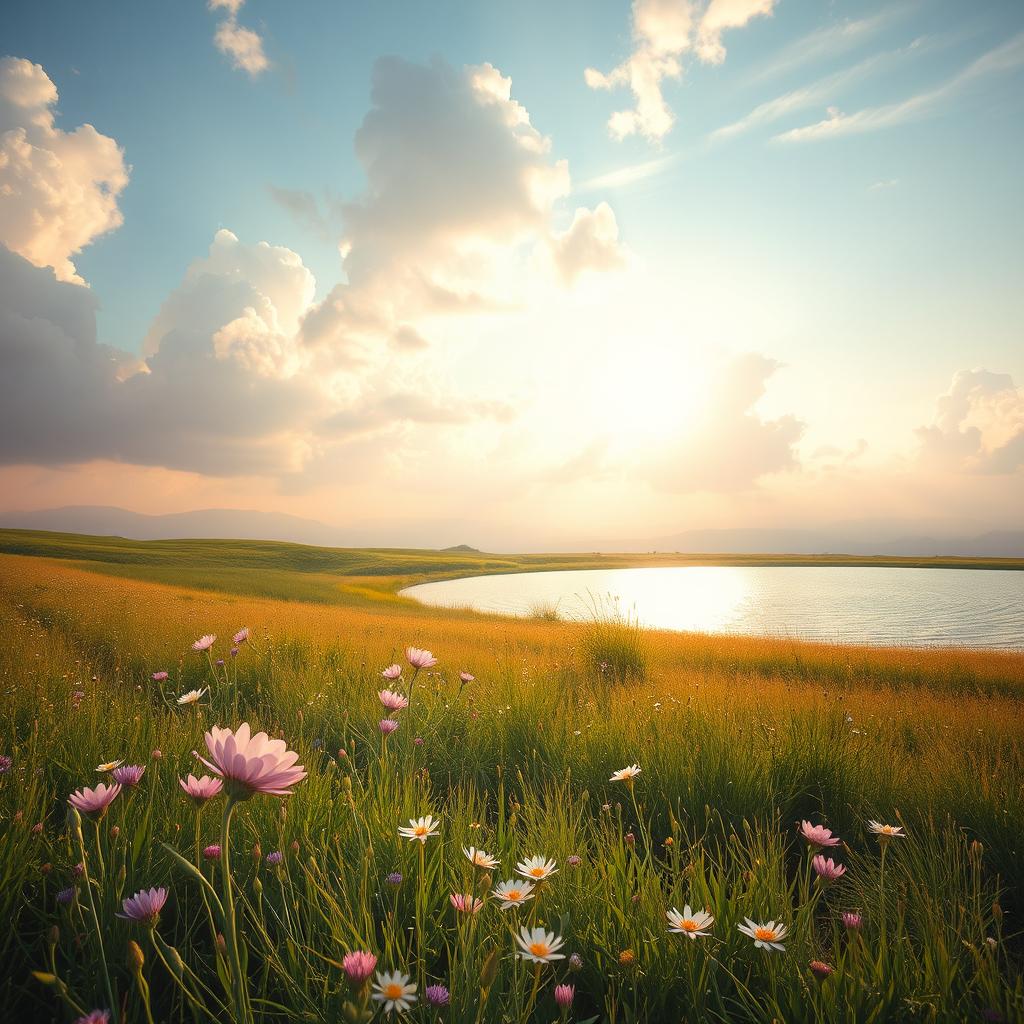 A captivating and dreamy aesthetic scene featuring soft pastel colors blending harmoniously, with ethereal clouds floating above a serene landscape