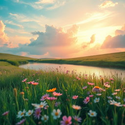 A captivating and dreamy aesthetic scene featuring soft pastel colors blending harmoniously, with ethereal clouds floating above a serene landscape