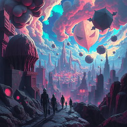 A surreal and captivating weirdcore landscape, featuring distorted and dreamlike elements
