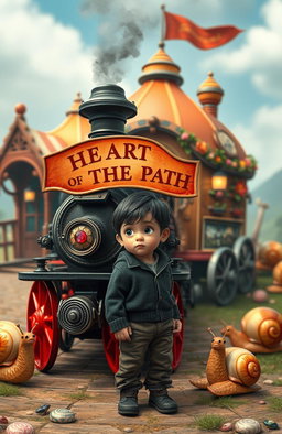 A magical train with scarlet wheels and a sign reading "HEART OF THE PATH" stands majestically in the foreground