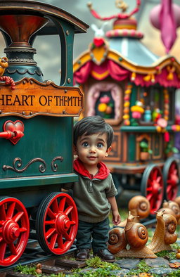 A magical train with scarlet wheels and a sign reading "HEART OF THE PATH" stands majestically in the foreground