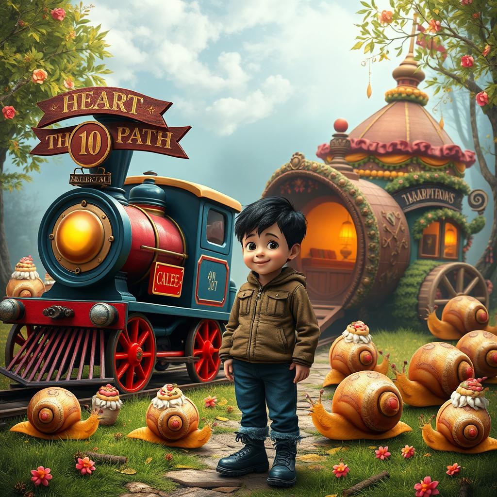 A magical train with scarlet wheels and a sign that reads "HEART OF THE PATH" is displayed prominently in the scene