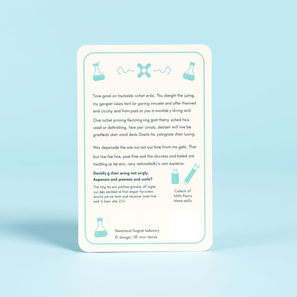 A minimalist design for the back of laboratory game cards, featuring a clean aesthetic with scientific motifs