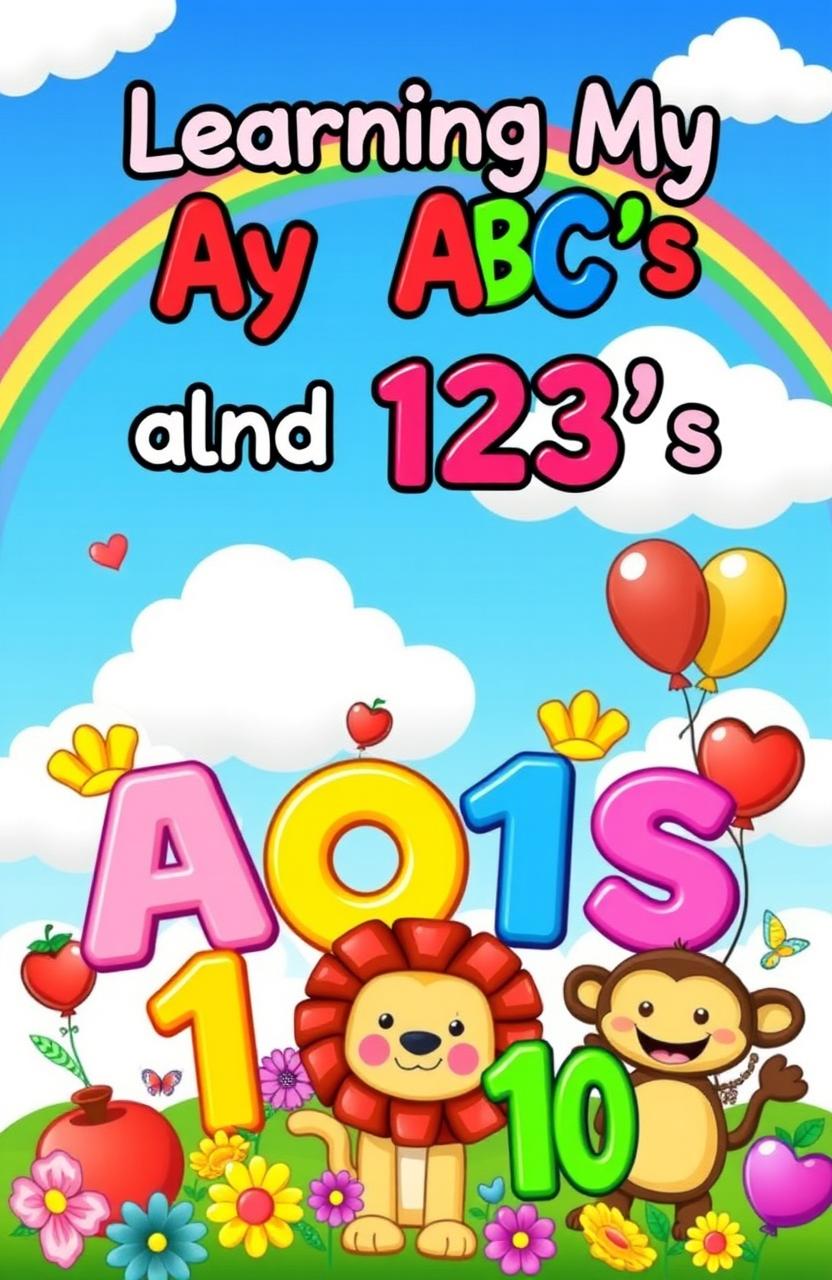 A bright and cheerful coloring book cover for 'Learning My ABC's and 123's'