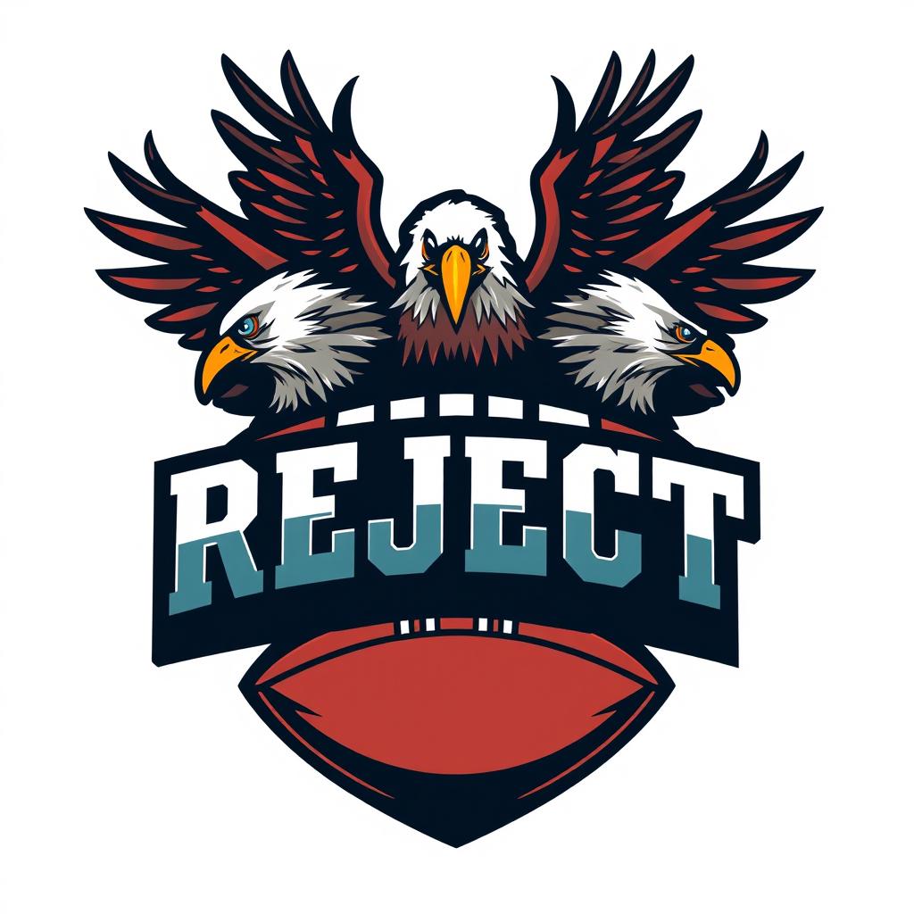 An NFL football logo design showcasing the text 'REJECT CITY' boldly positioned in the center, incorporating classic football elements like a football or shield shape
