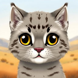 A detailed and adorable illustration of a manul cat (Pallas's cat) face, showcasing its distinctive features