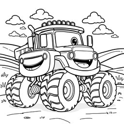 A black and white illustration of a cartoon heavy truck, tailored for a children's coloring book