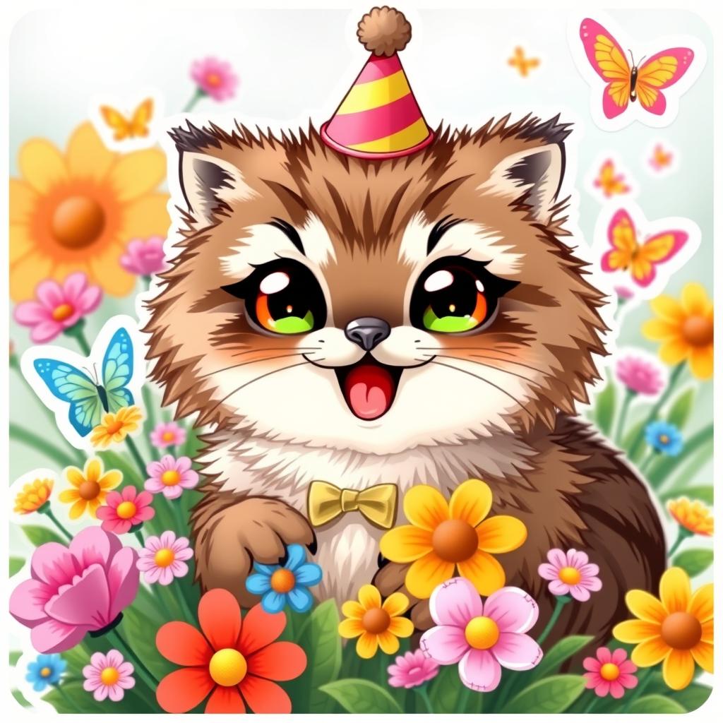 An adorable cartoon manul (Pallas's cat) designed as a charming sticker
