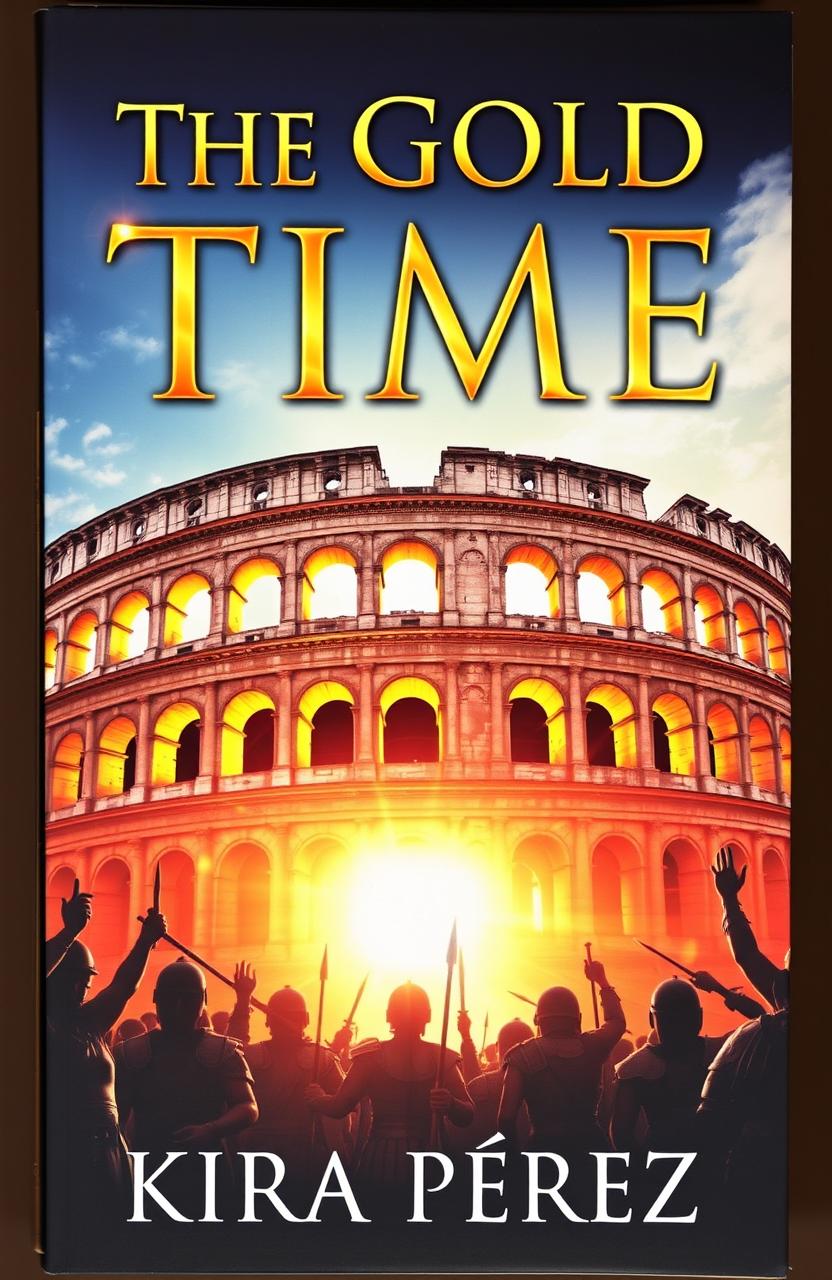A stunning book cover featuring the Colosseum in Rome as the central focus, with vibrant details of the iconic structure, showcasing the grandeur of ancient architecture
