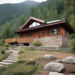 A picturesque two-storey retreat camp administration building located on a mountain slope. It houses two offices, three comfortable bedrooms, a practical kitchen, a generous dining facility for 80 persons, and a cozy gathering area with a heartening fireplace.