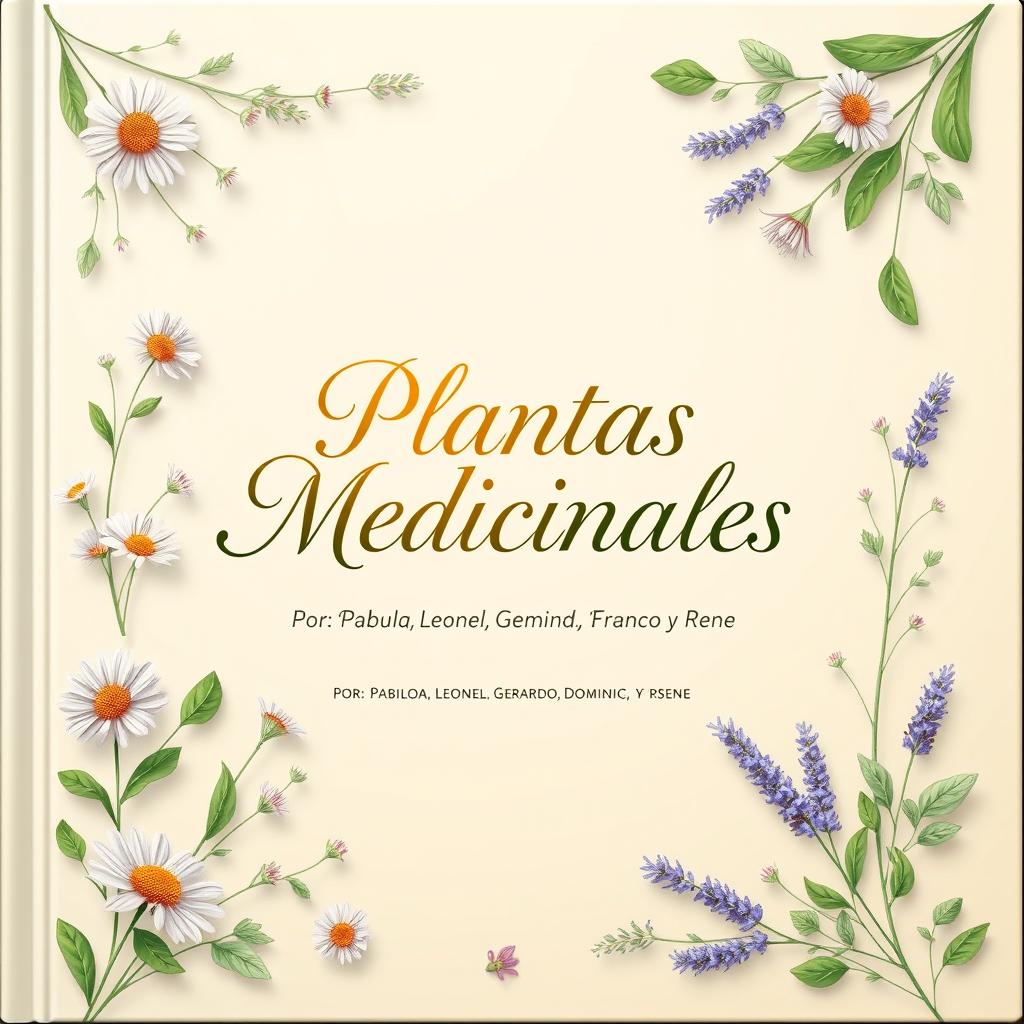 A beautifully designed cover for an herbal medicine book titled 'Plantas Medicinales', featuring a variety of colorful illustrated medicinal plants around the edges