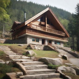 A picturesque two-storey retreat camp administration building located on a mountain slope. It houses two offices, three comfortable bedrooms, a practical kitchen, a generous dining facility for 80 persons, and a cozy gathering area with a heartening fireplace.