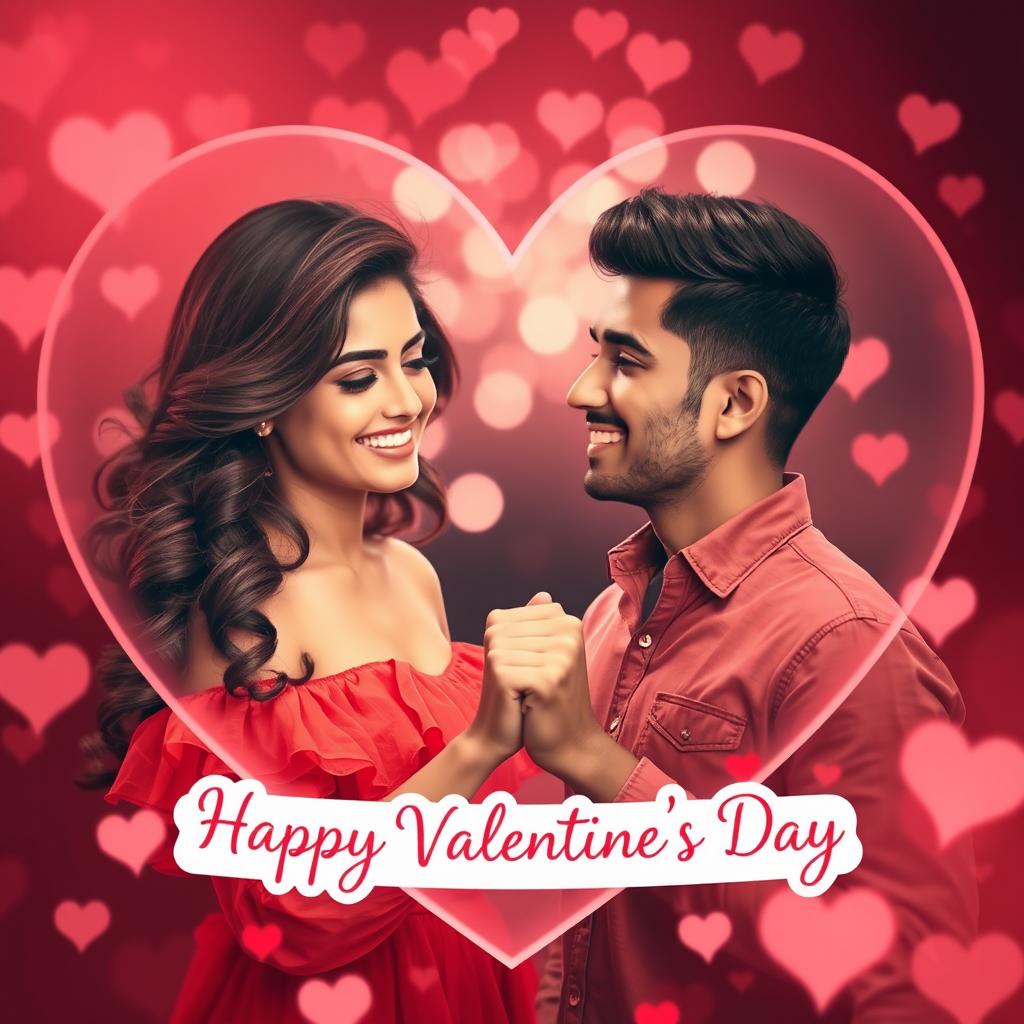 A romantic scene for Valentine's Day featuring a couple named Manisha and Raushan, beautifully framed in an artistic heart-shaped frame