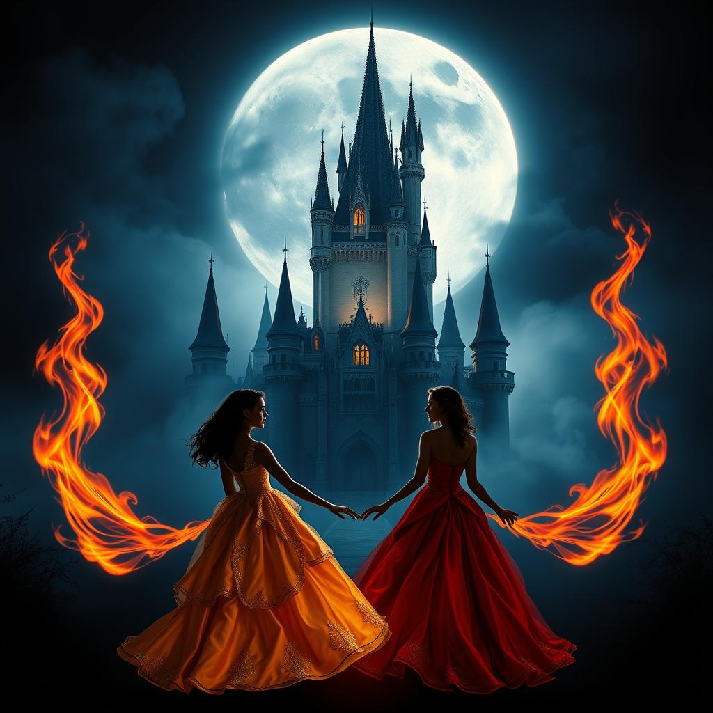 A magnificent castle looms in the background, surrounded by a mysterious fog