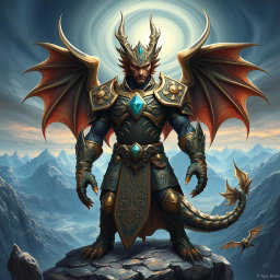A powerful paladin with a dragon-like face, featuring majestic scales, fierce eyes, and sharp, defined features that exude strength and nobility
