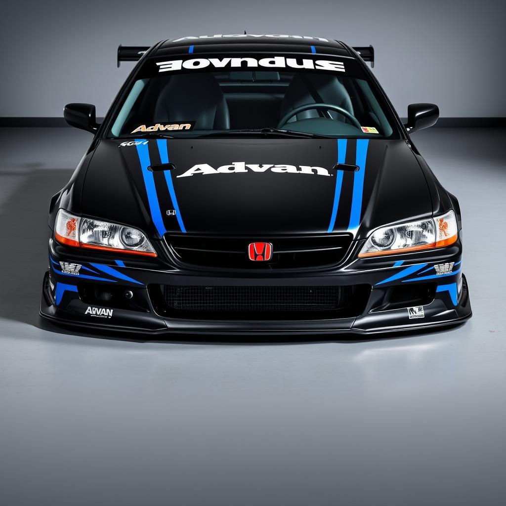 A 1999 Honda Accord model CG9, featuring an eye-catching vinyl design with Advan branding