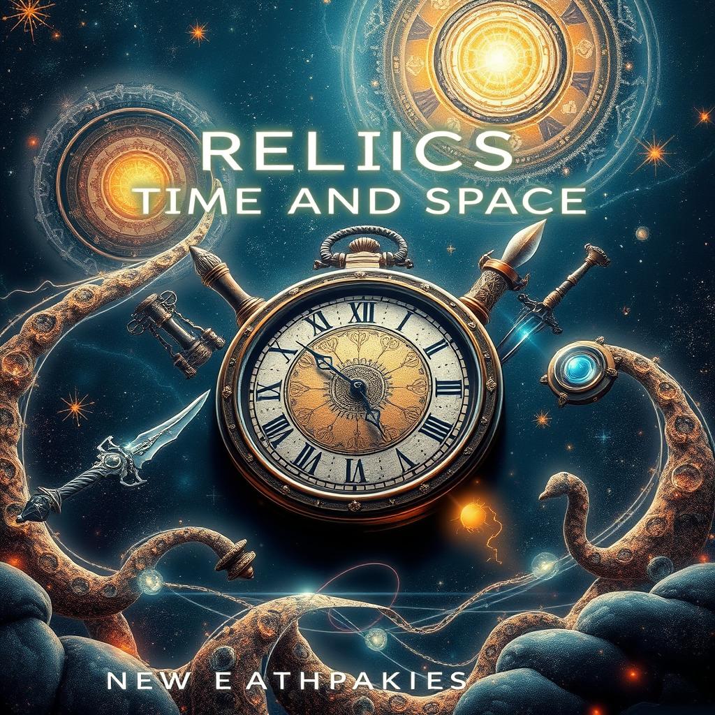 An intriguing book cover for a novel titled 'Relics of Time and Space'