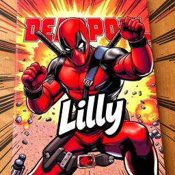 A dynamic comic book cover featuring the character Deadpool in an action pose, showcasing his signature red and black suit, holding dual katanas with an energetic expression