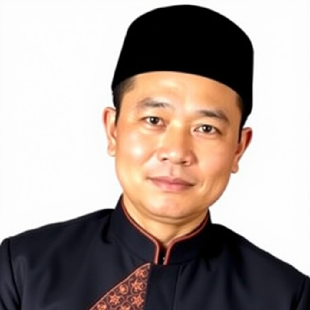 A portrait of a person wearing a traditional songkok, with a neutral background suitable for a passport photo