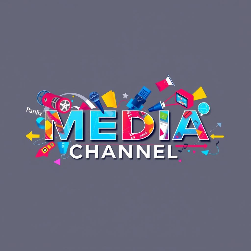 A vibrant and engaging banner design for a media channel, featuring modern typography displaying the channel name, dynamic colorful graphics that represent various forms of media such as film reels, microphones, and digital screens, a sleek layout that balances imagery and text, connected by flowing lines that create a sense of movement, and a vibrant color palette including blues, reds, and yellows that captures attention and evokes energy, perfect for attracting viewers attention