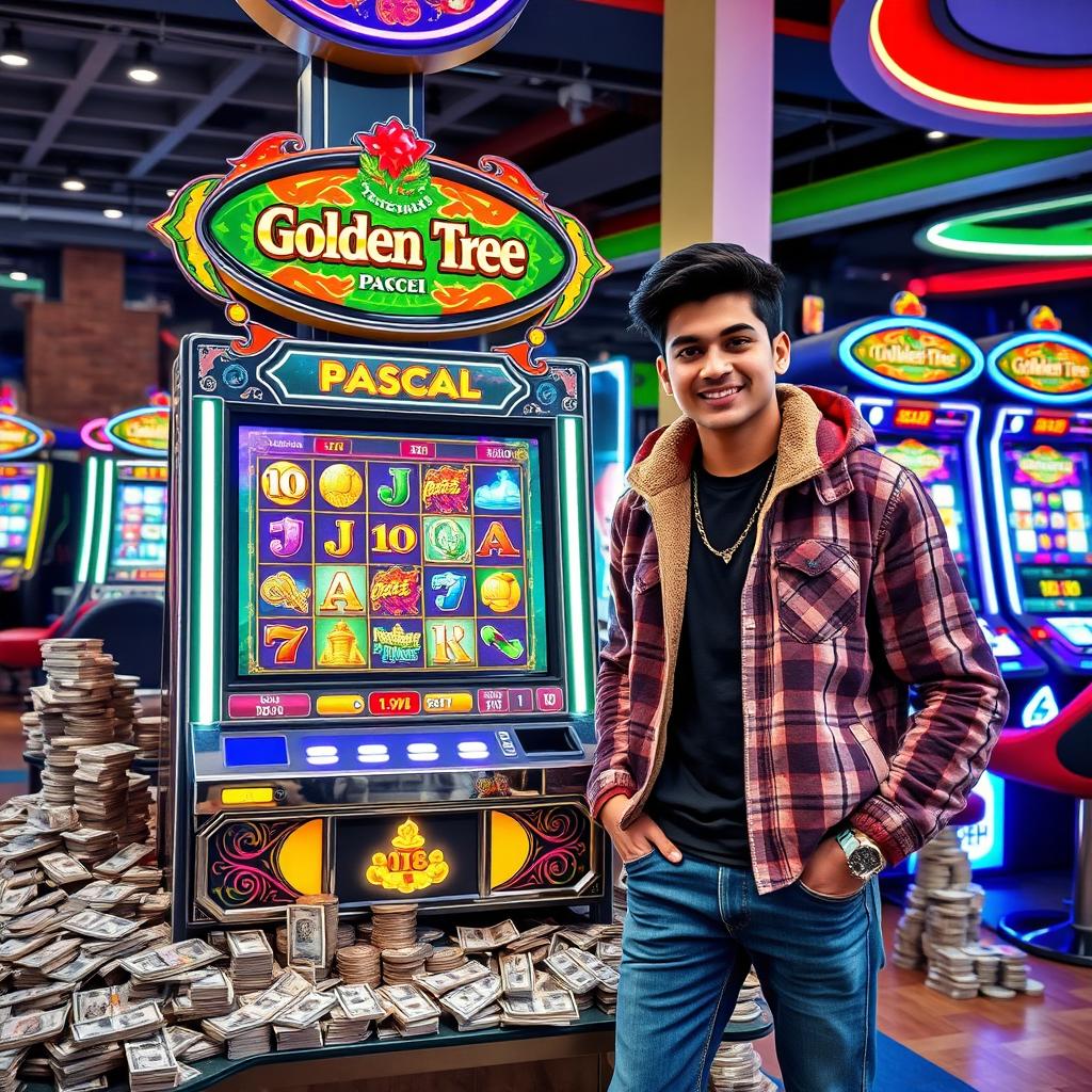 A vibrant gaming and betting machine from the ichancy website, prominently featuring the 'Golden Tree' game by Pascal