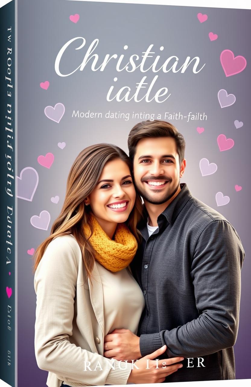 A stunning book cover featuring a joyful Christian couple, standing close together and smiling at each other, radiating love and faith