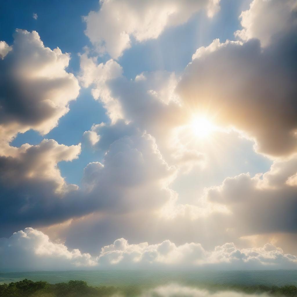 A serene and celestial image of the concept of heaven with ethereal clouds, radiant light, tranquil surroundings and a sense of divine peacefulness