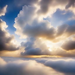 A serene and celestial image of the concept of heaven with ethereal clouds, radiant light, tranquil surroundings and a sense of divine peacefulness