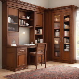 Study table combined with a bar cabinet. The table should be 5 feet wide, 8 feet high, and 3 feet deep.