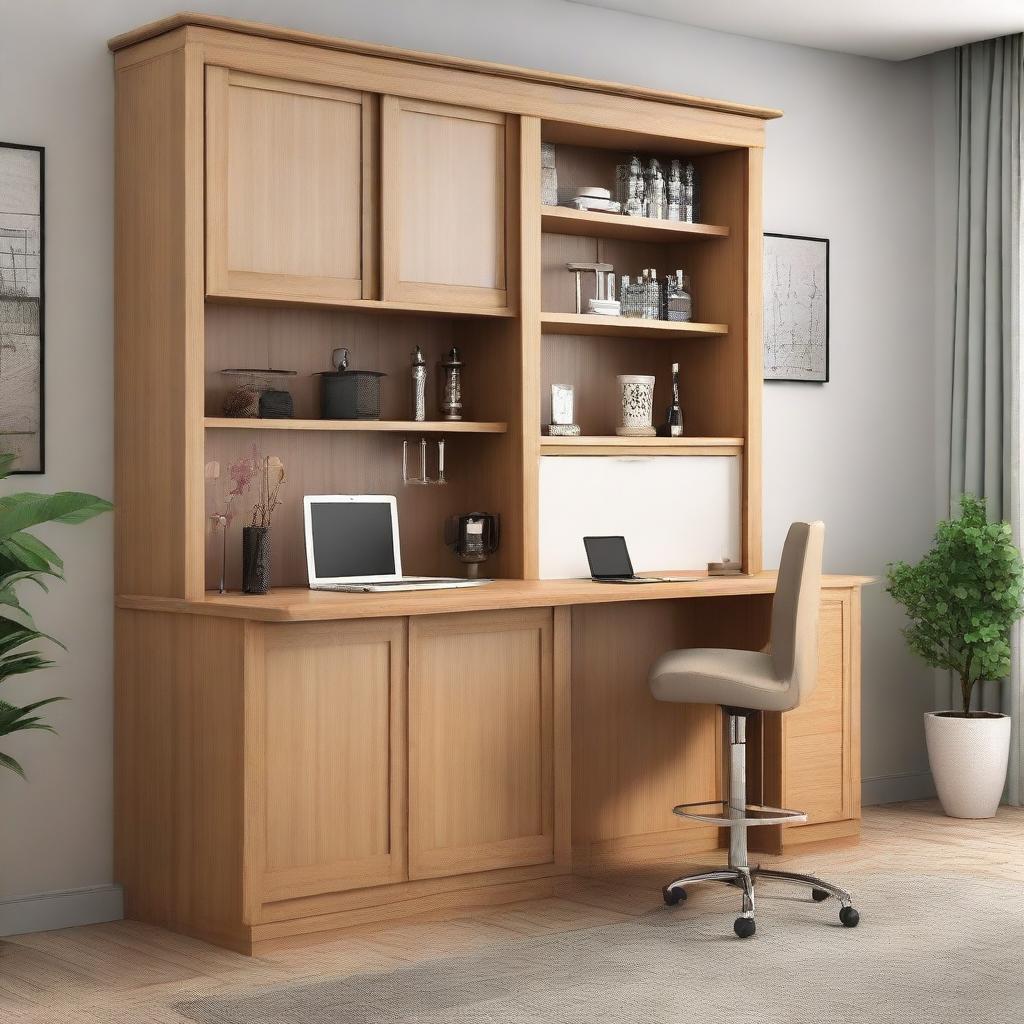 Study table combined with a bar cabinet. The table should be 5 feet wide, 8 feet high, and 3 feet deep.