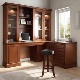 Study table combined with a bar cabinet. The table should be 5 feet wide, 8 feet high, and 3 feet deep.